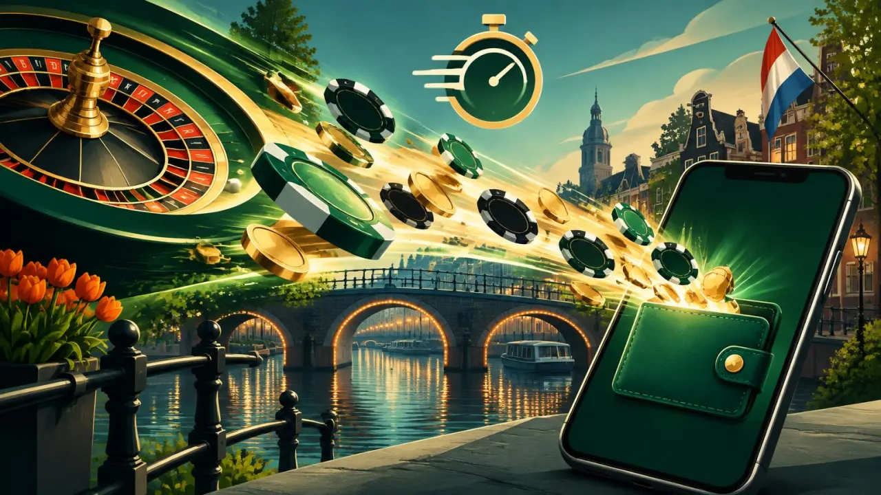 Snelle casino uitbetaling met fiches die van roulette naar een digitale portemonnee bewegen