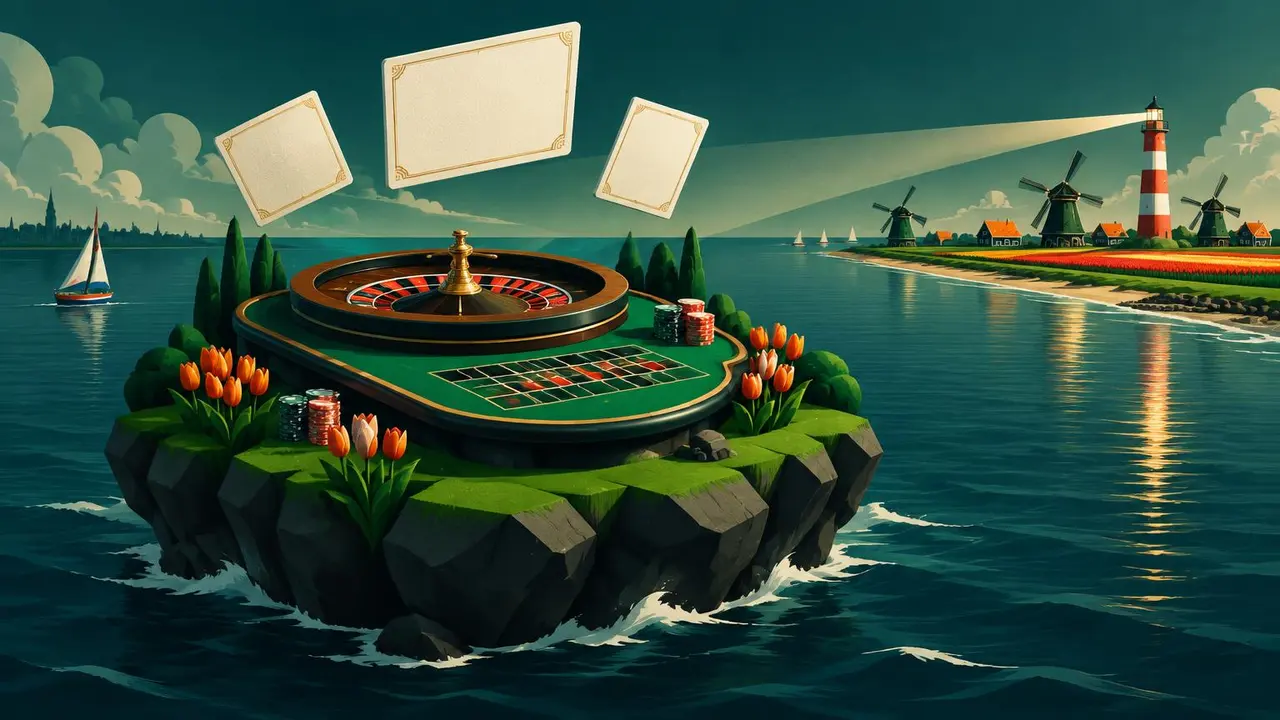 Roulettetafel op een eiland voor de Nederlandse kust als beeld voor een casino zonder Nederlandse vergunning met buitenlandse licentie